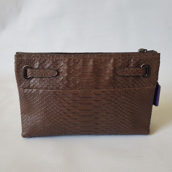 Coach Vintage Large Borough Python Embossed Leather Wristlet Clutch Zip Preppy - Picture 3 of 12